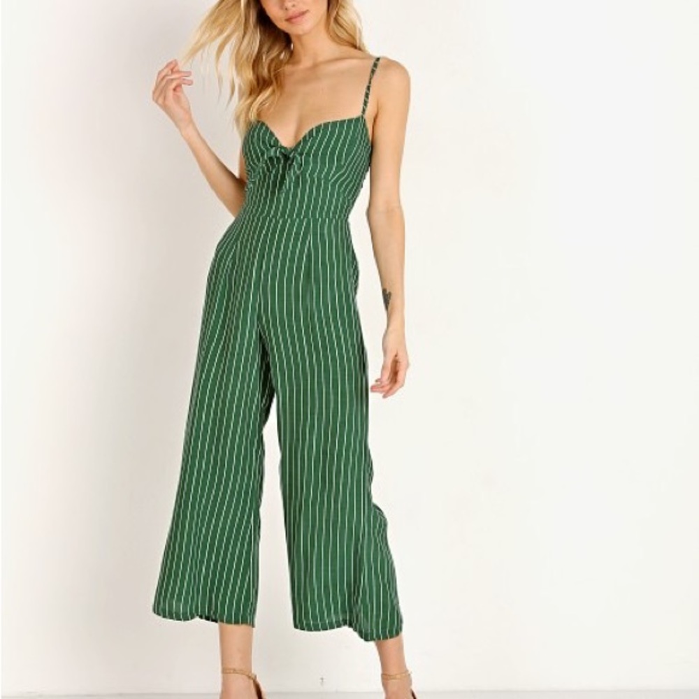 Faithfull the Brand Green and White Striped Tie-Front Jumpsuit